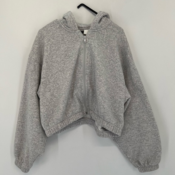 H&M Cinched Oversized Semi Cropped Hooded Zip Wide Balloon Sleeve Jacket - Picture 1 of 6
